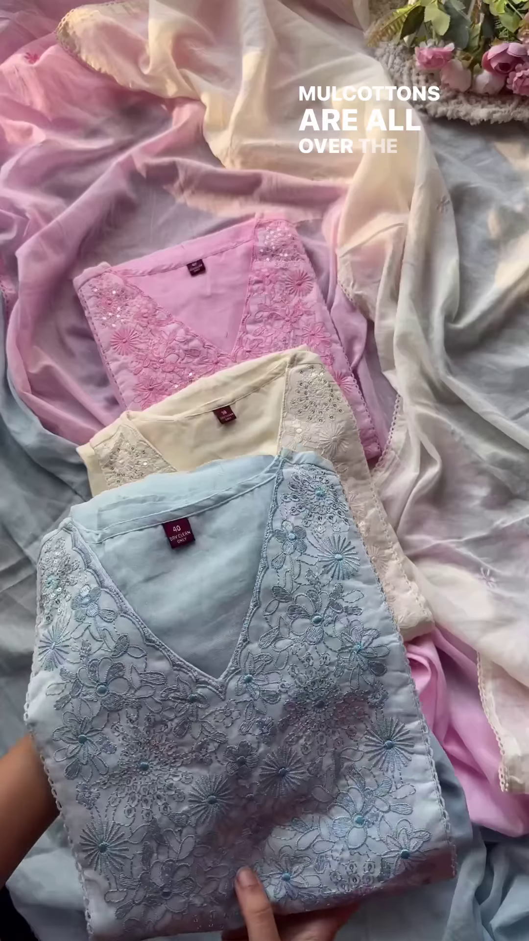 Mulcotton V-Neck Kurta Trio with Floral Embroidery – Soft Fabric Ethnicwear for Women - Image 6