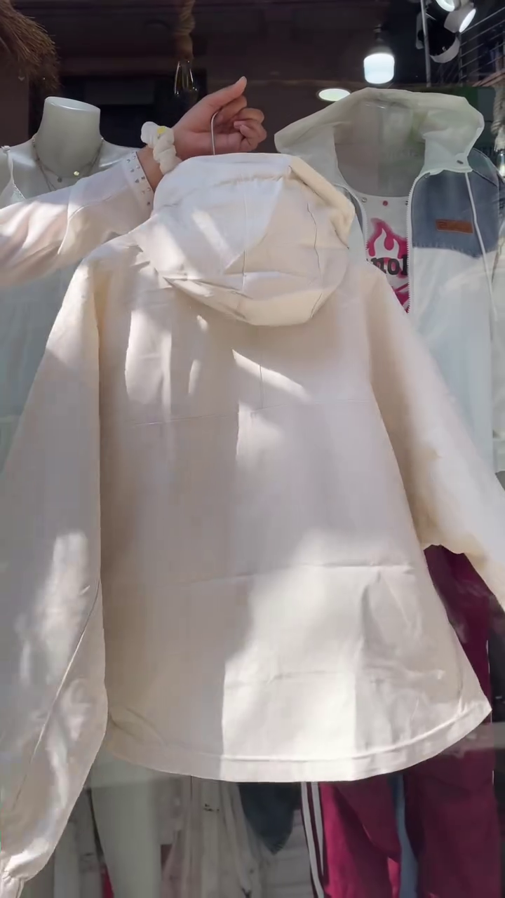 Beige Hooded Jacket with White Tank Top – Layered Casualwear for Women - Image 4