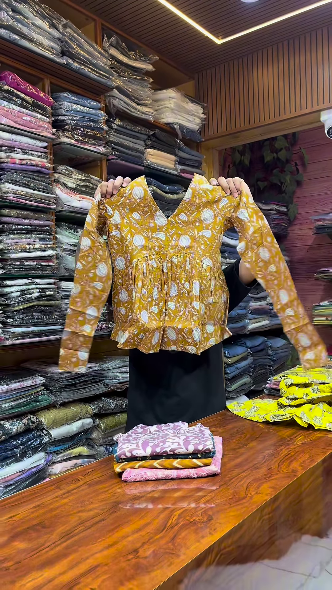 Pink Paisley Printed V-Neck Peplum Top with Long Sleeves for Women - Image 5