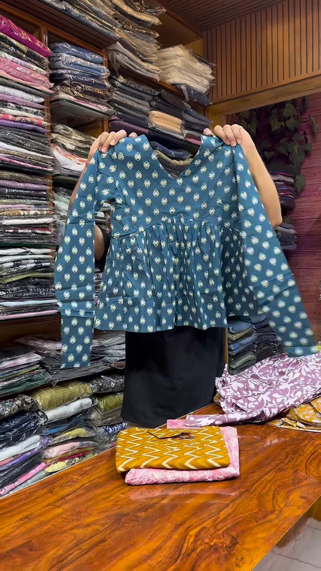 Pink Paisley Printed V-Neck Peplum Top with Long Sleeves for Women - Image 3