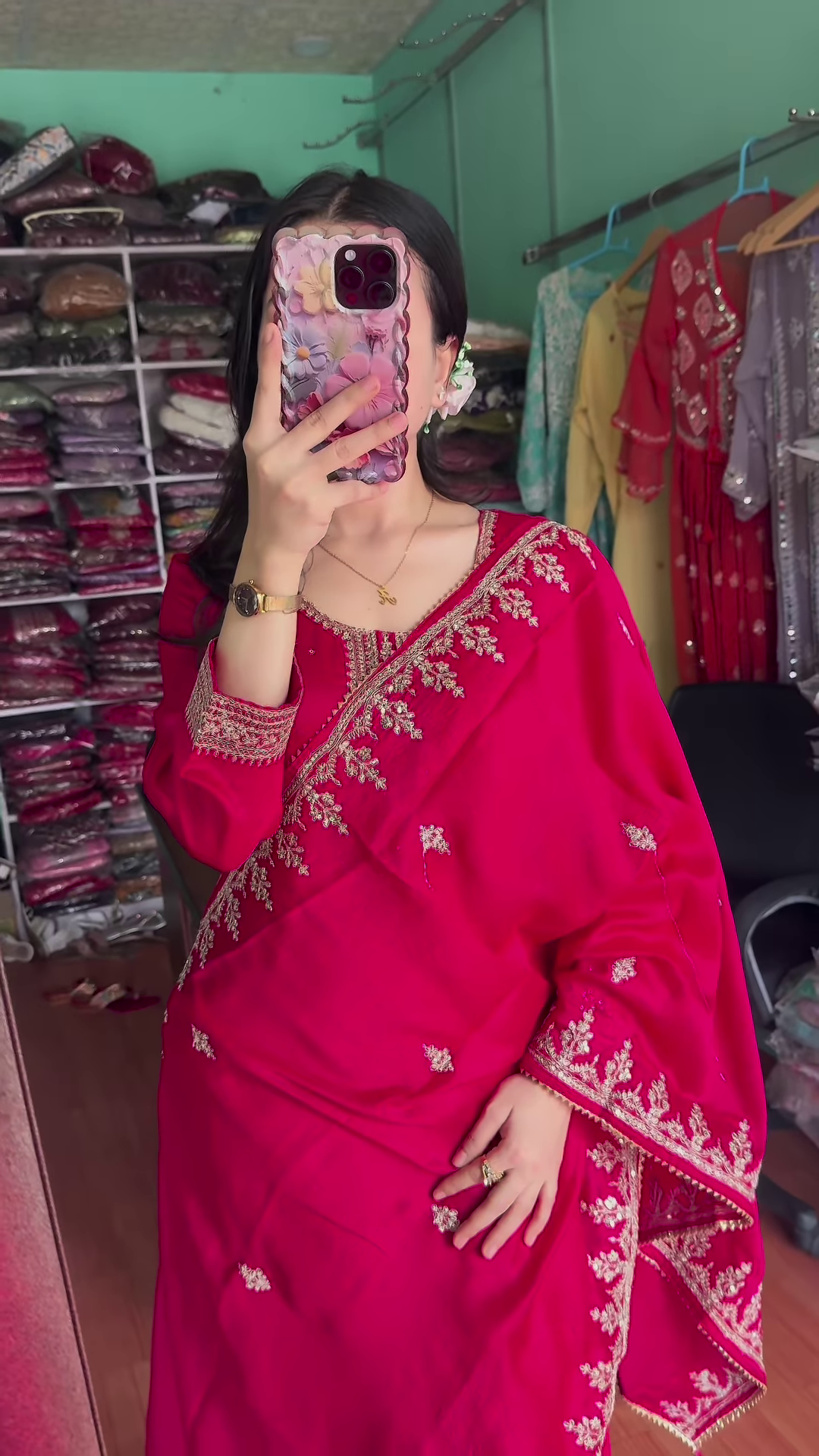 Elegant Crimson Silk Embroidered Salwar Kameez - 3-Piece Traditional Ethnic Set - Image 4