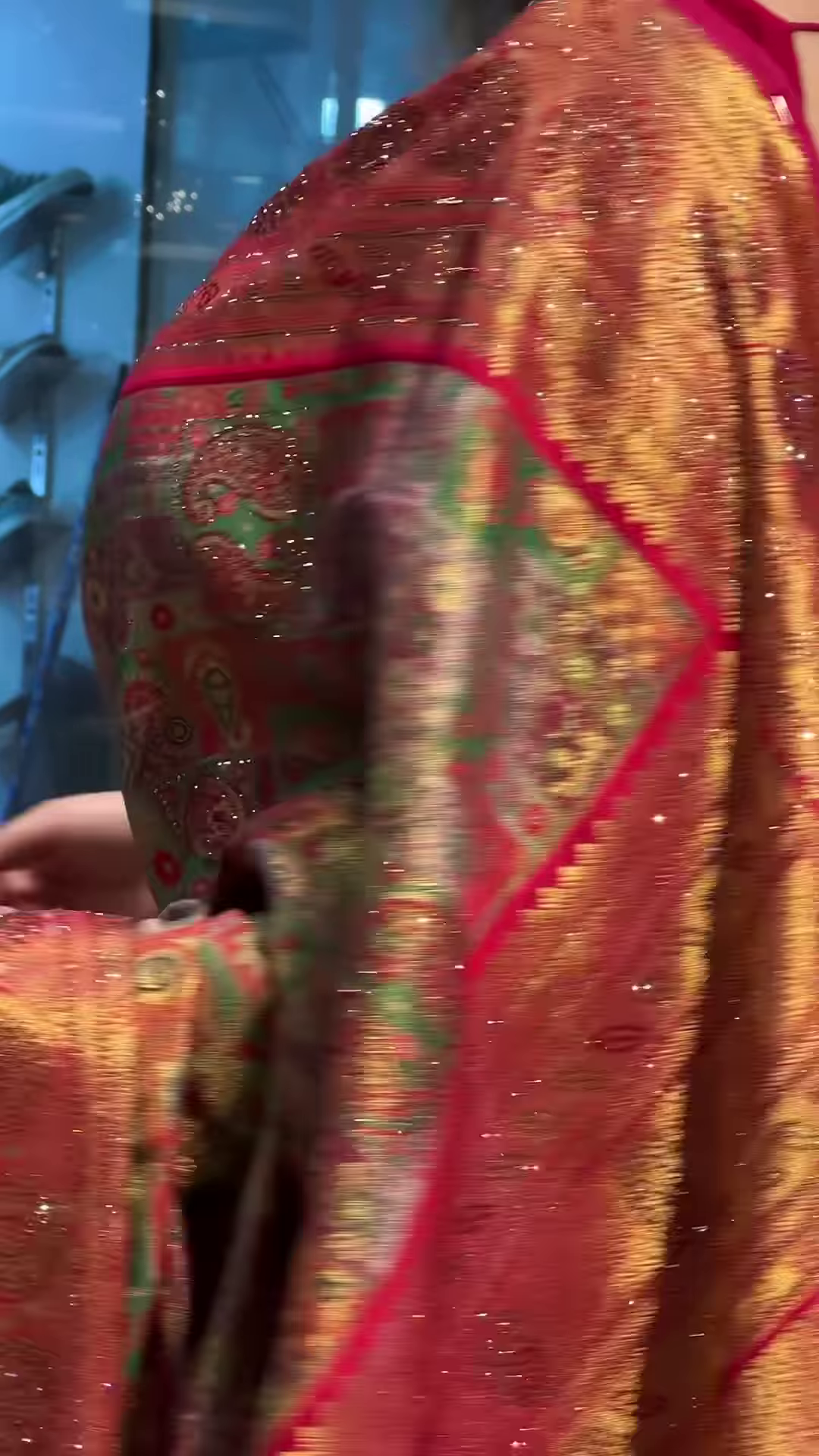 Vibrant Crimson Red Multi-Patterned Saree with Intricate Gold Zari and Geometric Motifs - Image 4