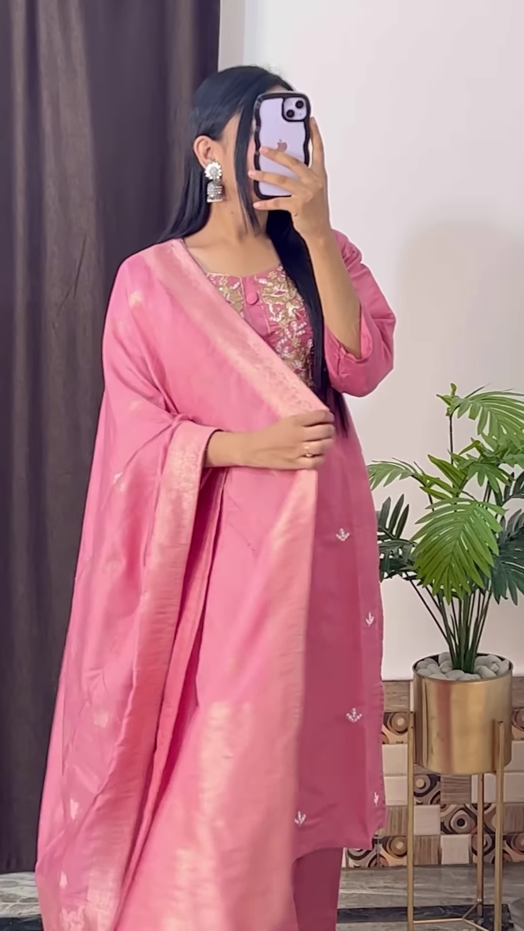 Mustard Yellow Silk Kurta with Ethnic Floral Embroidery and Pink Dupatta - Vibrant Festive Suit Set - Image 7