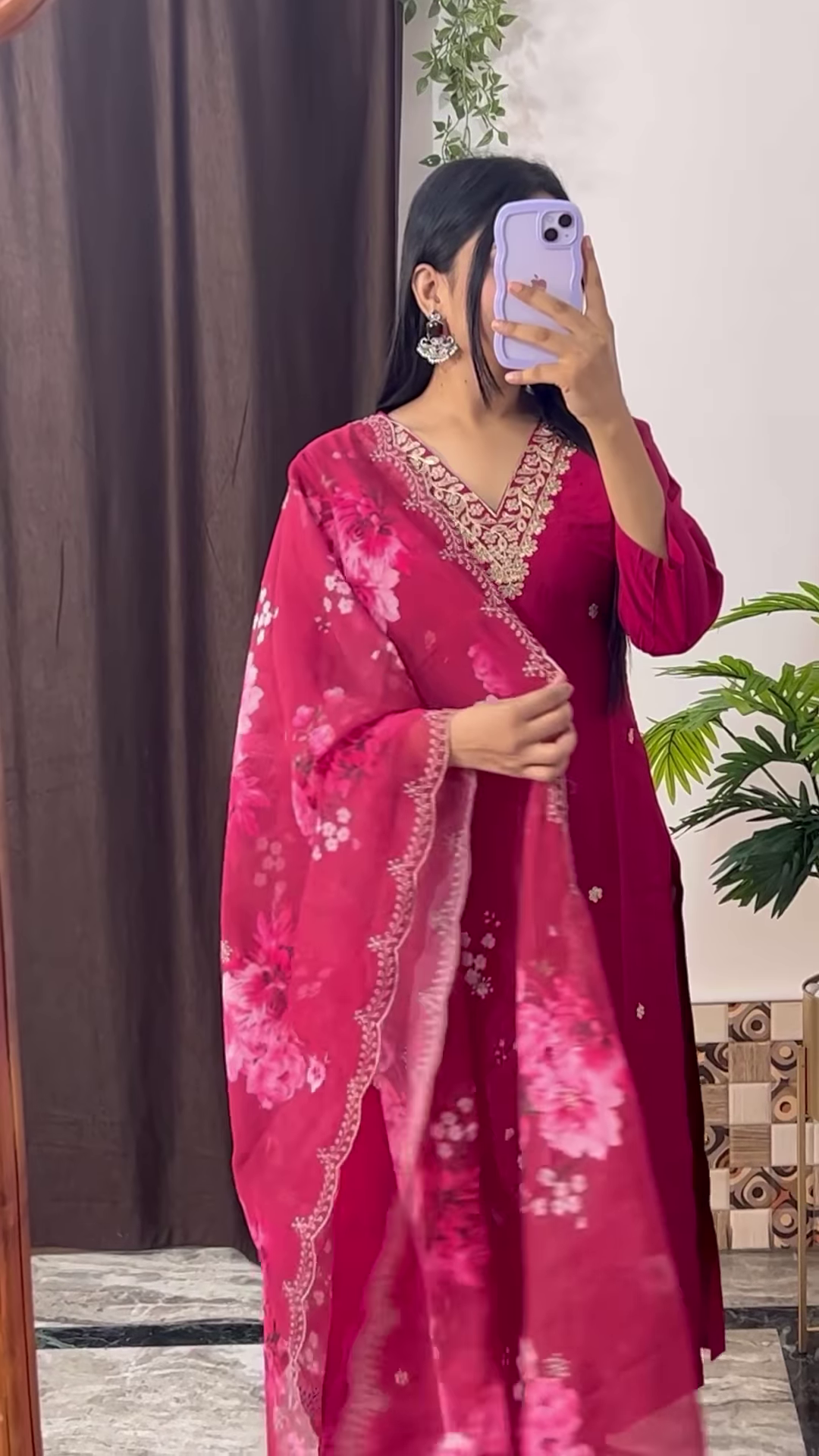 Elegant Dark Teal Green Kurta with White Floral Embroidery and Printed Organza Dupatta - Chic Ethnic Set - Image 10