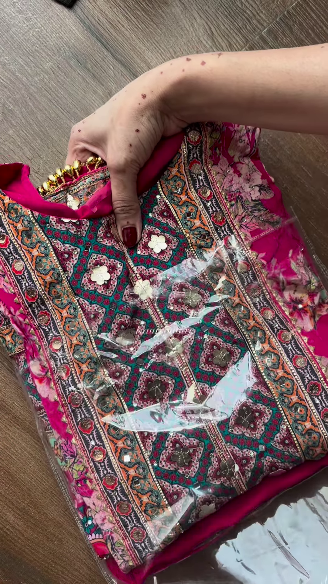 Vibrant Fuchsia Pink Anarkali Suit with Ornate Geometric Yoke and Scattered Floral Print - Festive Ethnic Gown - Image 3