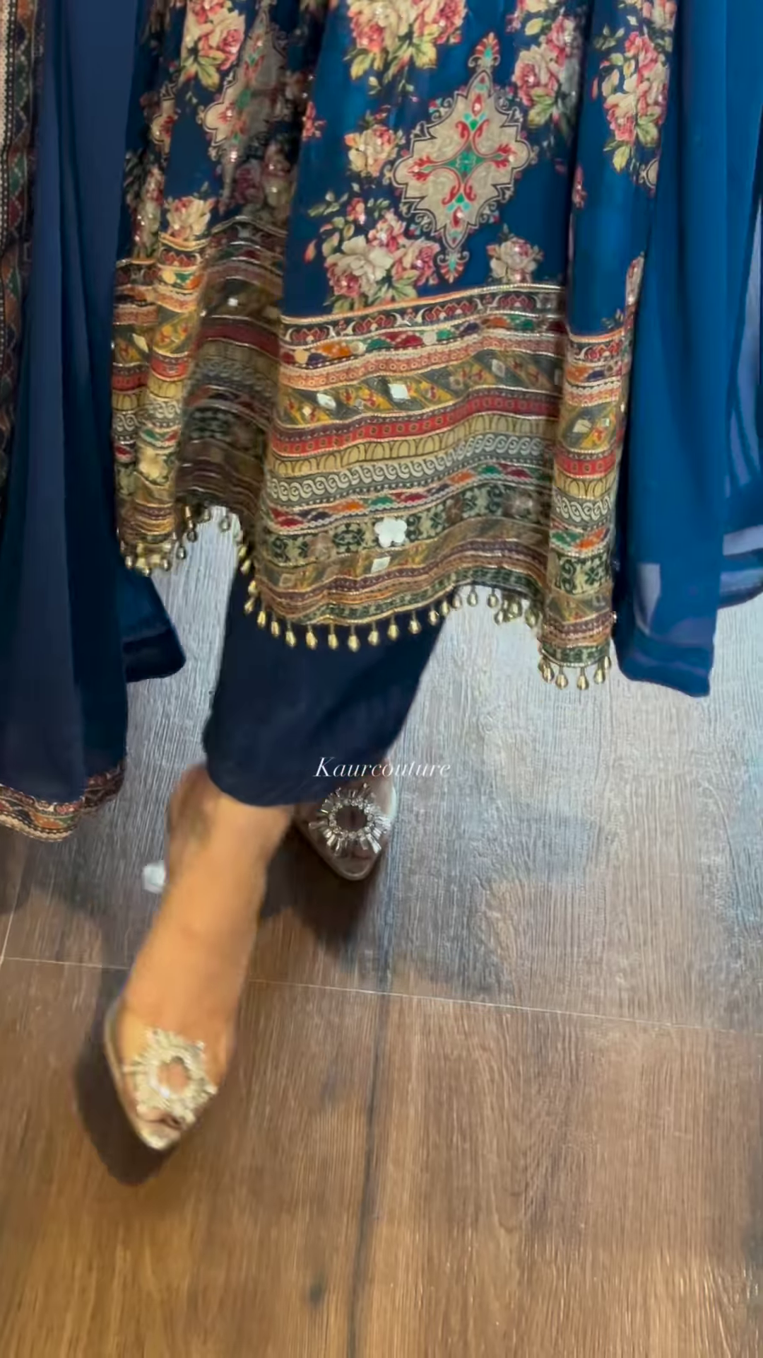 Vibrant Fuchsia Pink Anarkali Suit with Ornate Geometric Yoke and Scattered Floral Print - Festive Ethnic Gown - Image 5