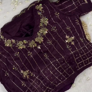 Royal Wine Purple Heavy Embroidered Designer Blouse with Sequin Grid Work