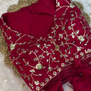 Deep Wine Red Embroidered Designer Blouse with Dupatta