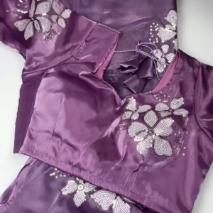 Lilac Orchid Embroidered Designer Blouse with Scalloped Dupatta Set