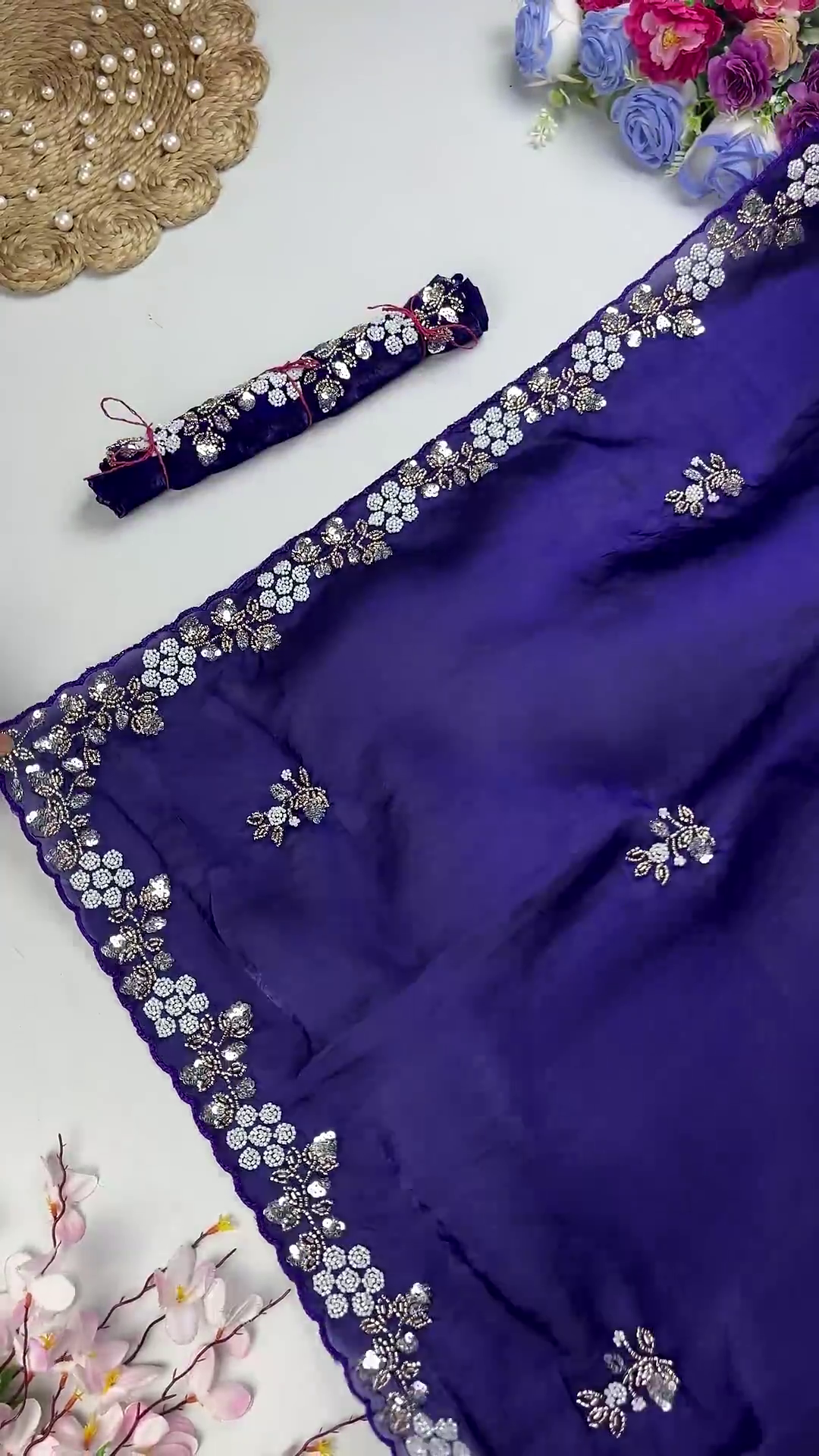 Royal Rani Pink Heavy Embroidered Designer Saree with Sequin Accents - Image 3