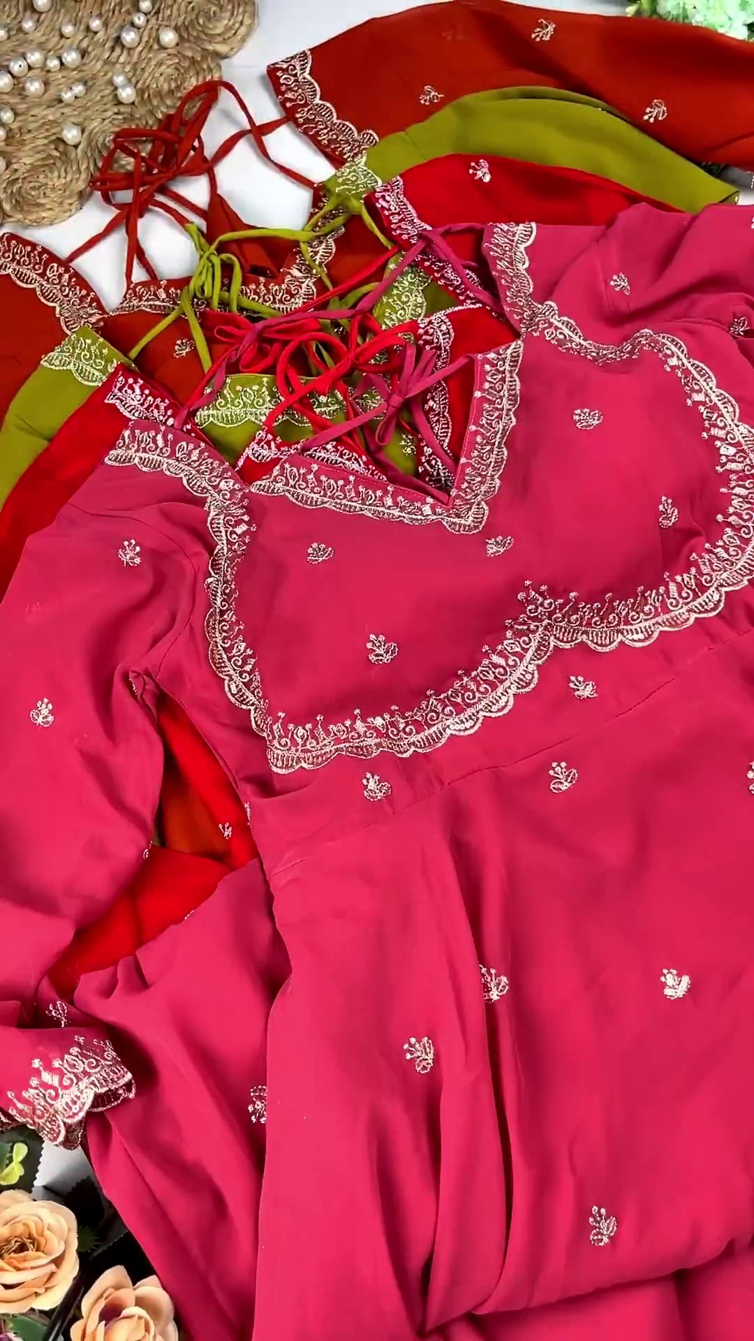 Terracotta Elegance Embroidered Anarkali Gown with Scalloped Detailing - Image 4