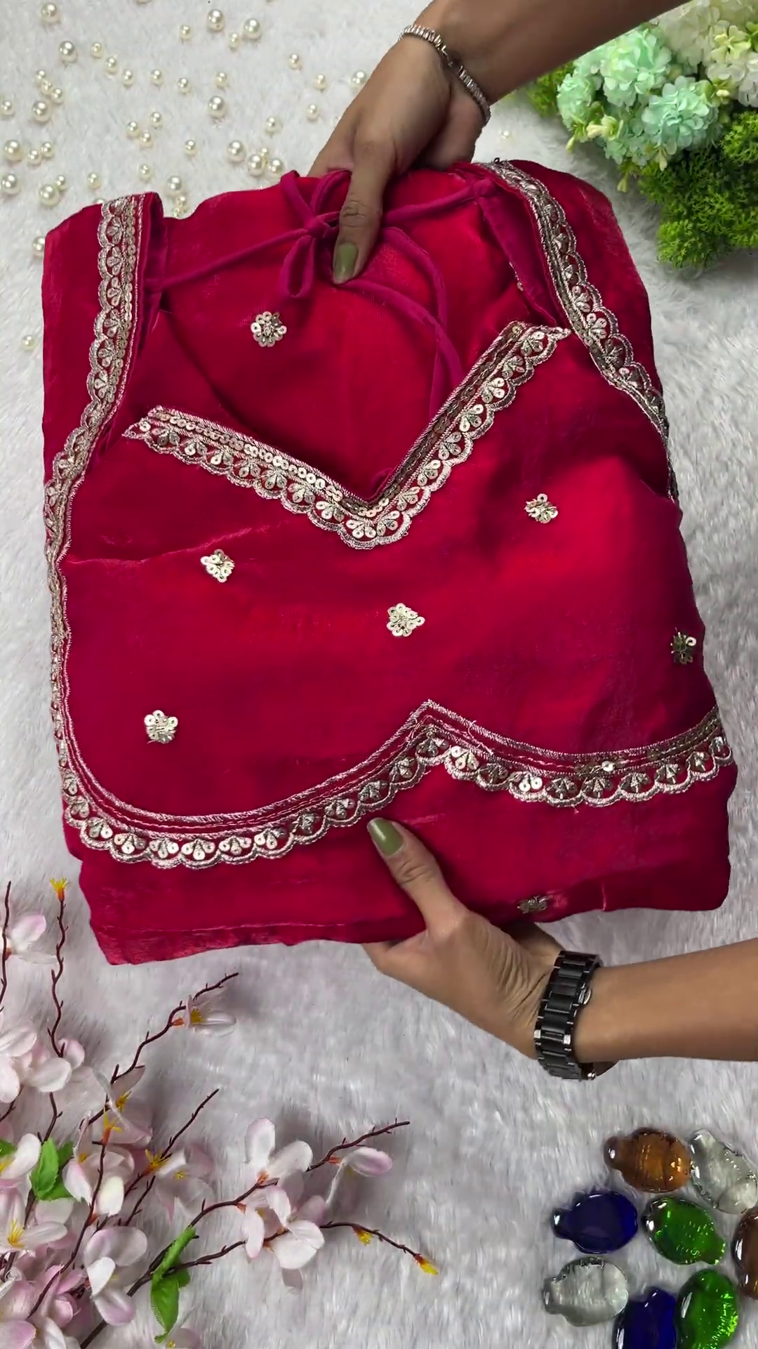 Majestic Rani Pink Scalloped Designer Gown - Image 2