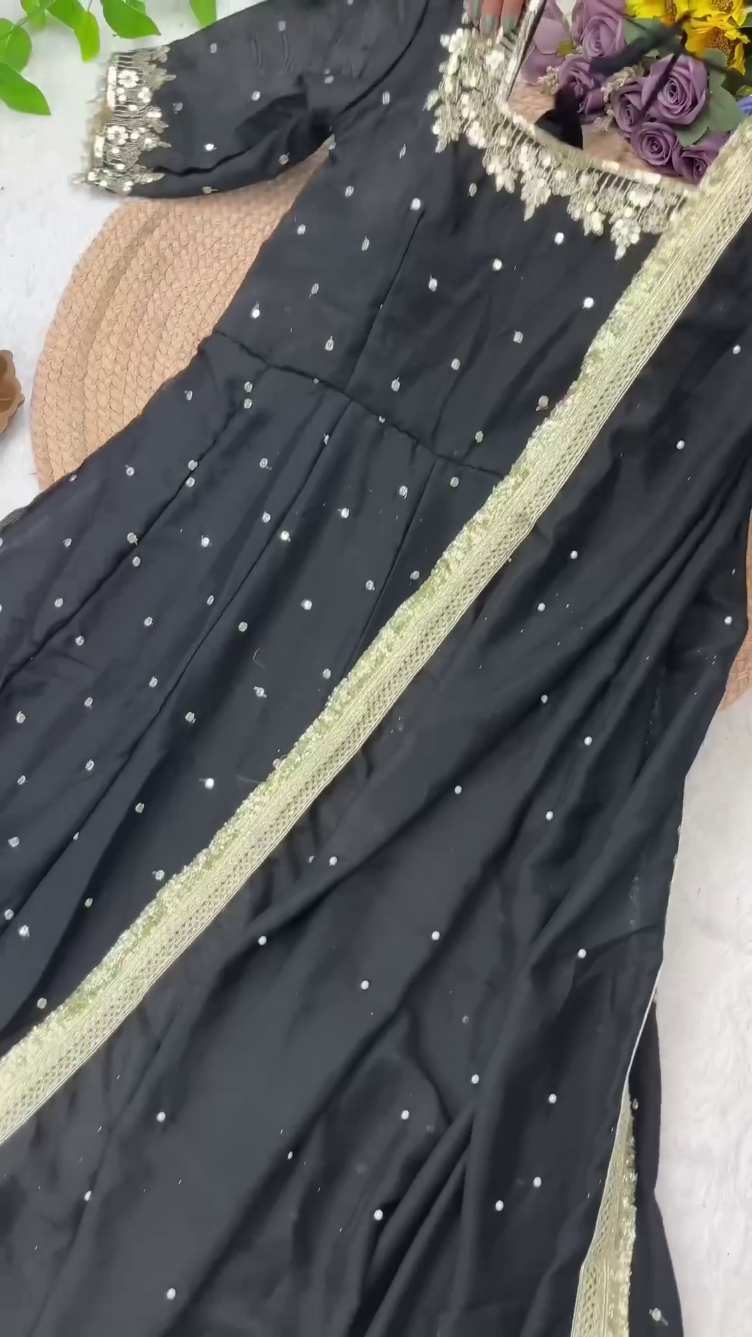 Grand Midnight Black Anarkali with Golden Zari Artistry