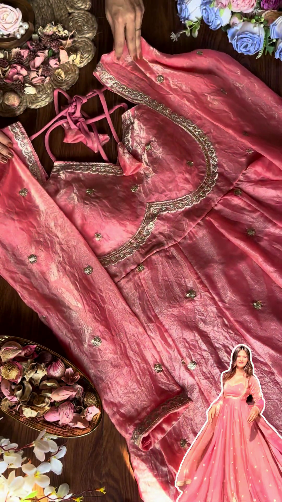 Ethereal Rose Pink Anarkali with Scalloped Zari Artistry