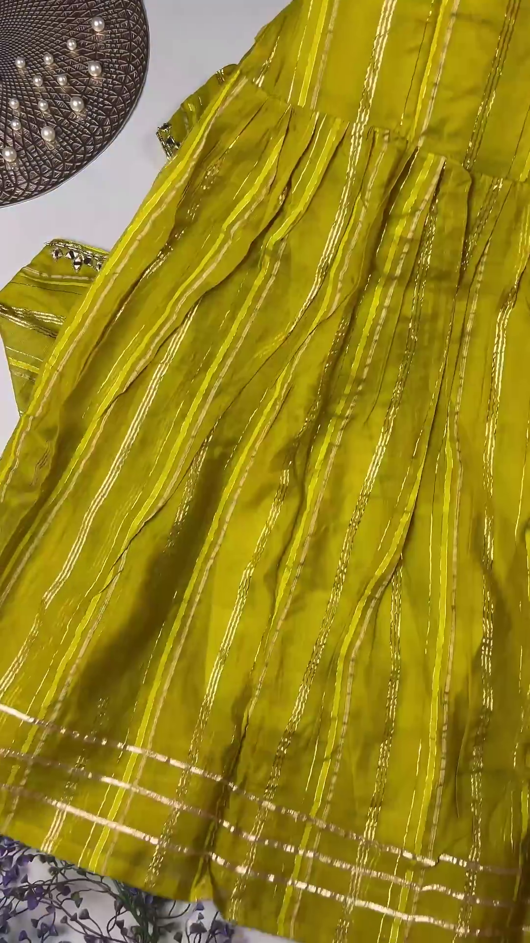 Jewel-Toned Gown with Lurex Stripes and Mirror-Work V-Neck - Image 6