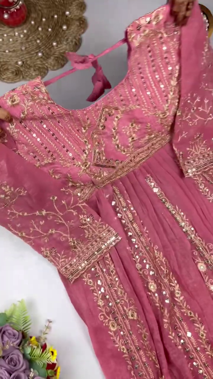 Jewel-Toned Georgette Anarkali Set with Ornate Zari and Sequin Bodice - Image 4
