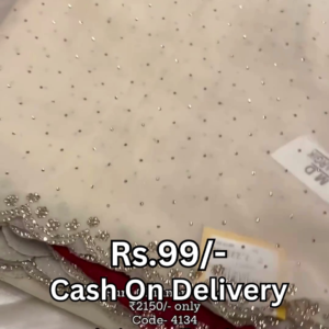 Ivory Starlight Saree with Ruby Velvet Accents